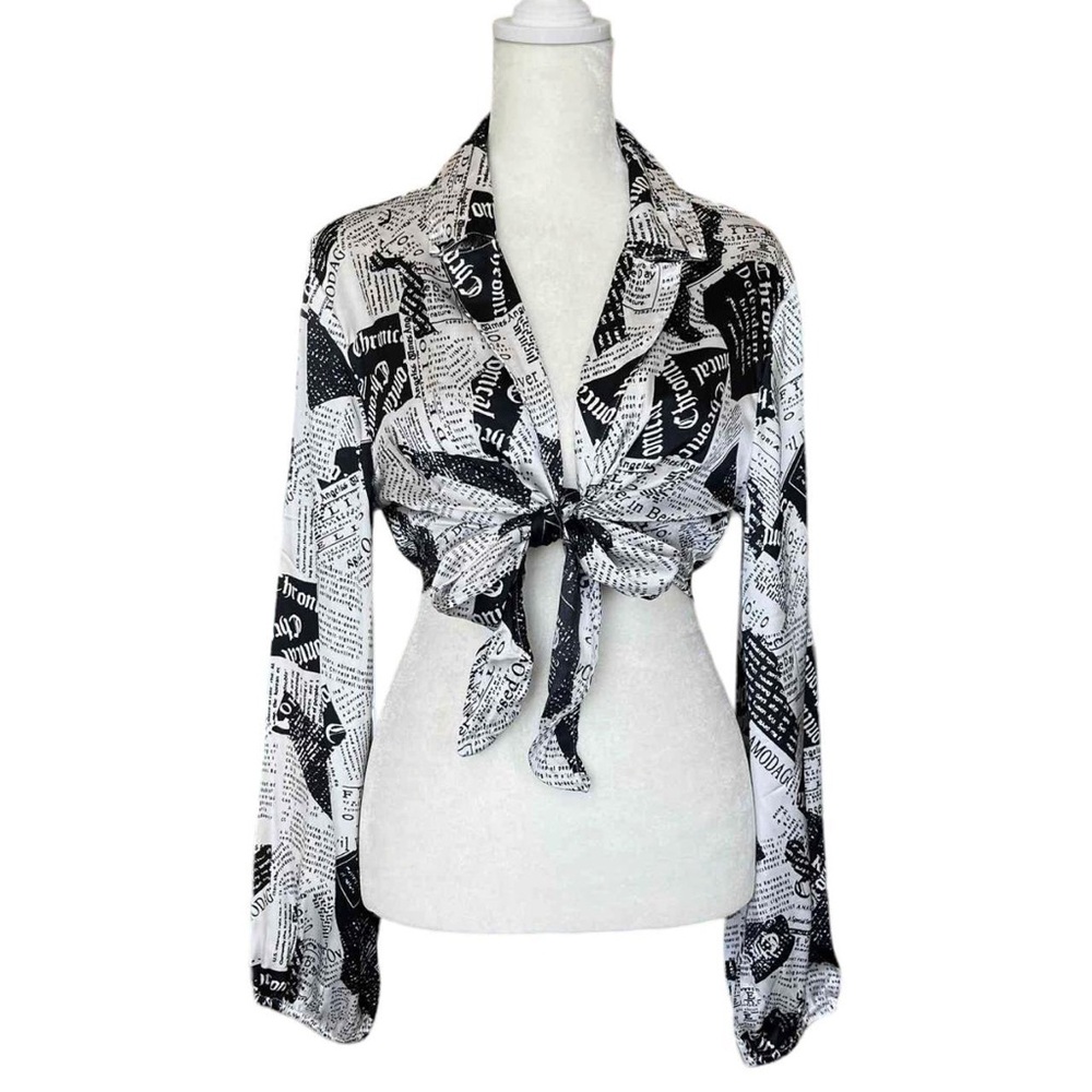 Newspaper Black and White Cropped Blouse